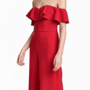 H&M Red Off the Shoulder Jumpsuit, Size 10